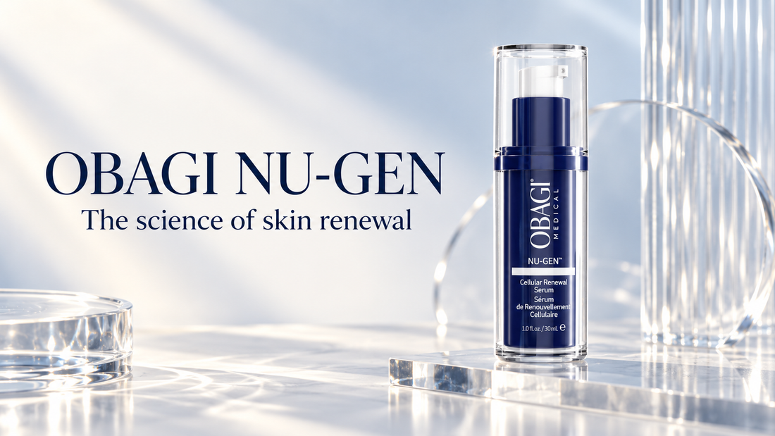 Obagi Nu-Gen Cellular Renewal Serum bottle beside the title “The science of skin renewal”.