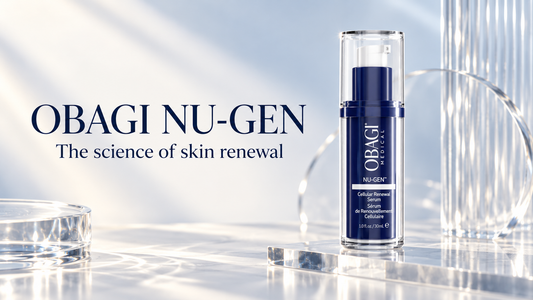 Obagi Nu-Gen Cellular Renewal Serum bottle beside the title “The science of skin renewal”.