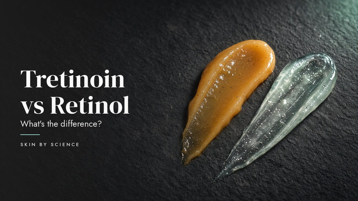 Tretinoin vs Retinol - two skincare textures on dark stone