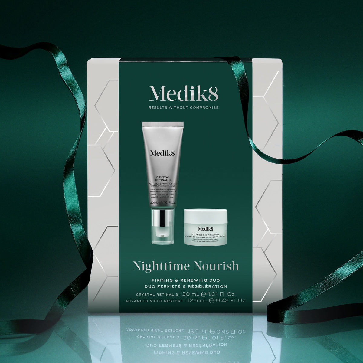 Medik8 Nighttime Nourish festive gift set with Crystal Retinal 3 night serum and Advanced Night Restore
