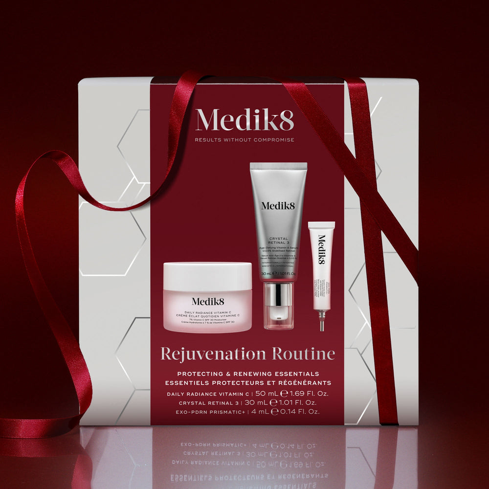 Medik8 Rejuvenation Routine festive gift set with Daily Radiance Vitamin C, Crystal Retinal 3 and Exo-PDRN Prismatic+