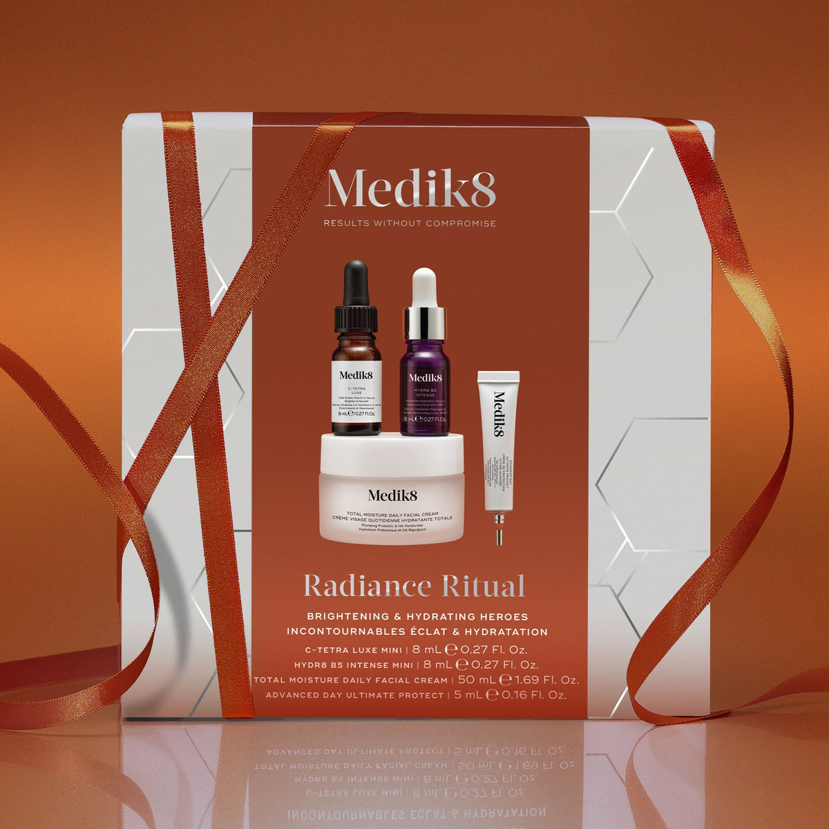 Medik8 Radiance Ritual festive gift set with Total Moisture Daily Facial Cream, C-Tetra Luxe, Hydr8 B5 Intense and Advanced Day Ultimate Protect
