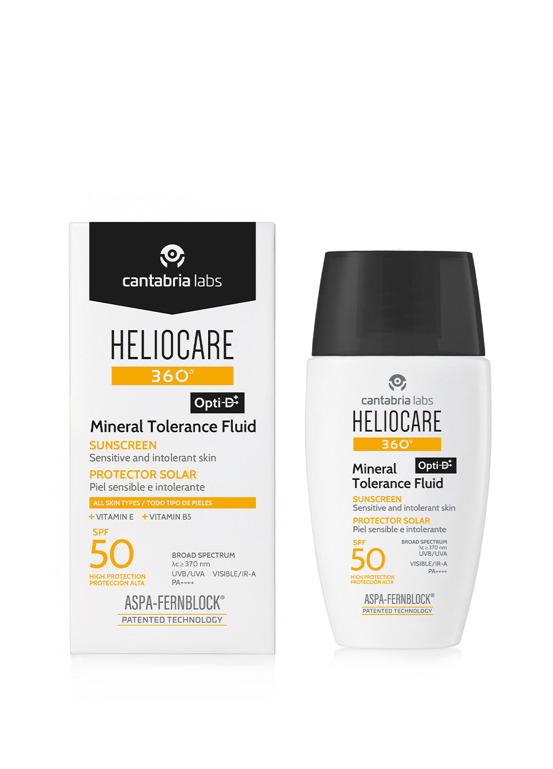 Heliocare 360° Mineral Tolerance Fluid SPF50 50ml bottle and carton