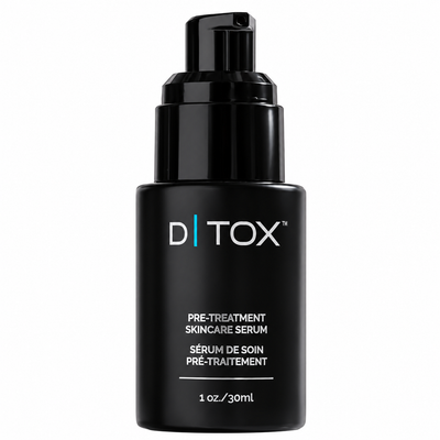 EXO|E D|TOX plant exosome pre-treatment skincare serum, 30ml black pump bottle