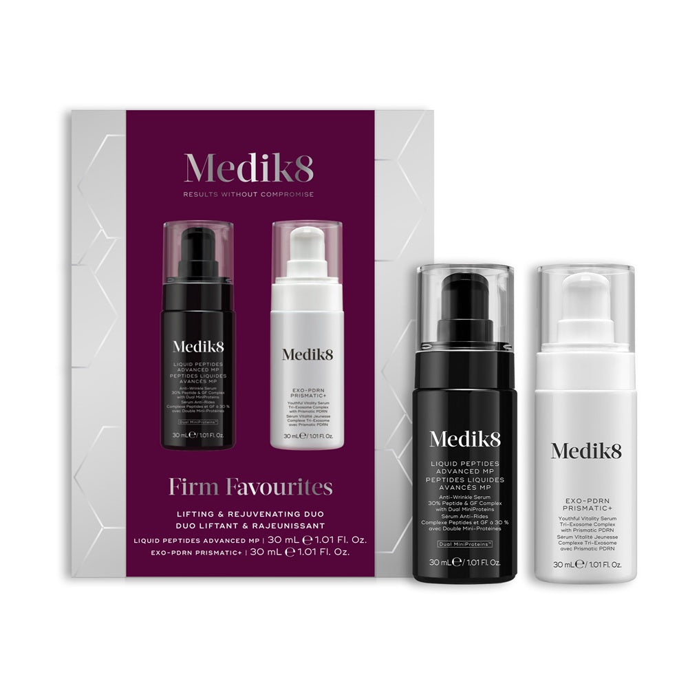 Medik8 Firm Favourites festive gift set with full-size Liquid Peptides Advanced MP and Exo-PDRN Prismatic+ serums